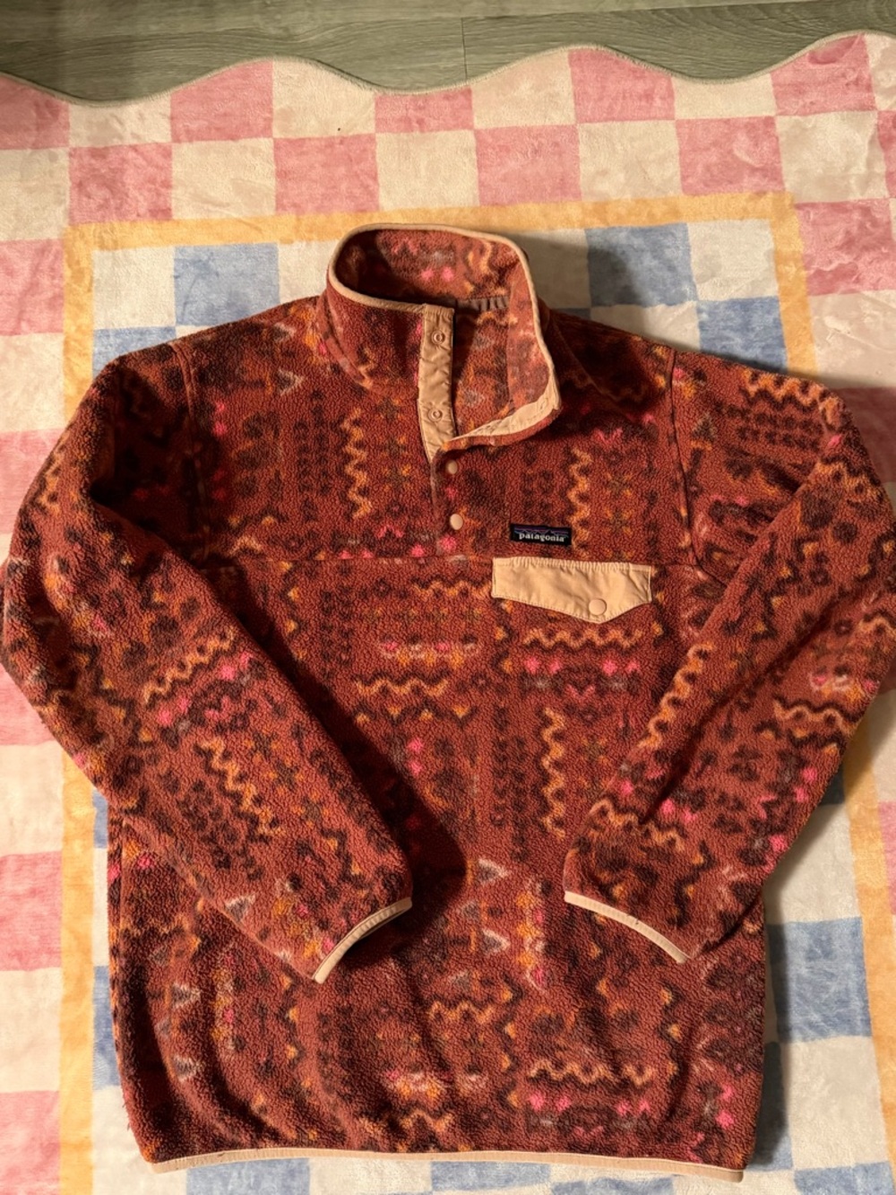 Patagonia Rust Multi Synchilla Patterned Snap‑T Pullover